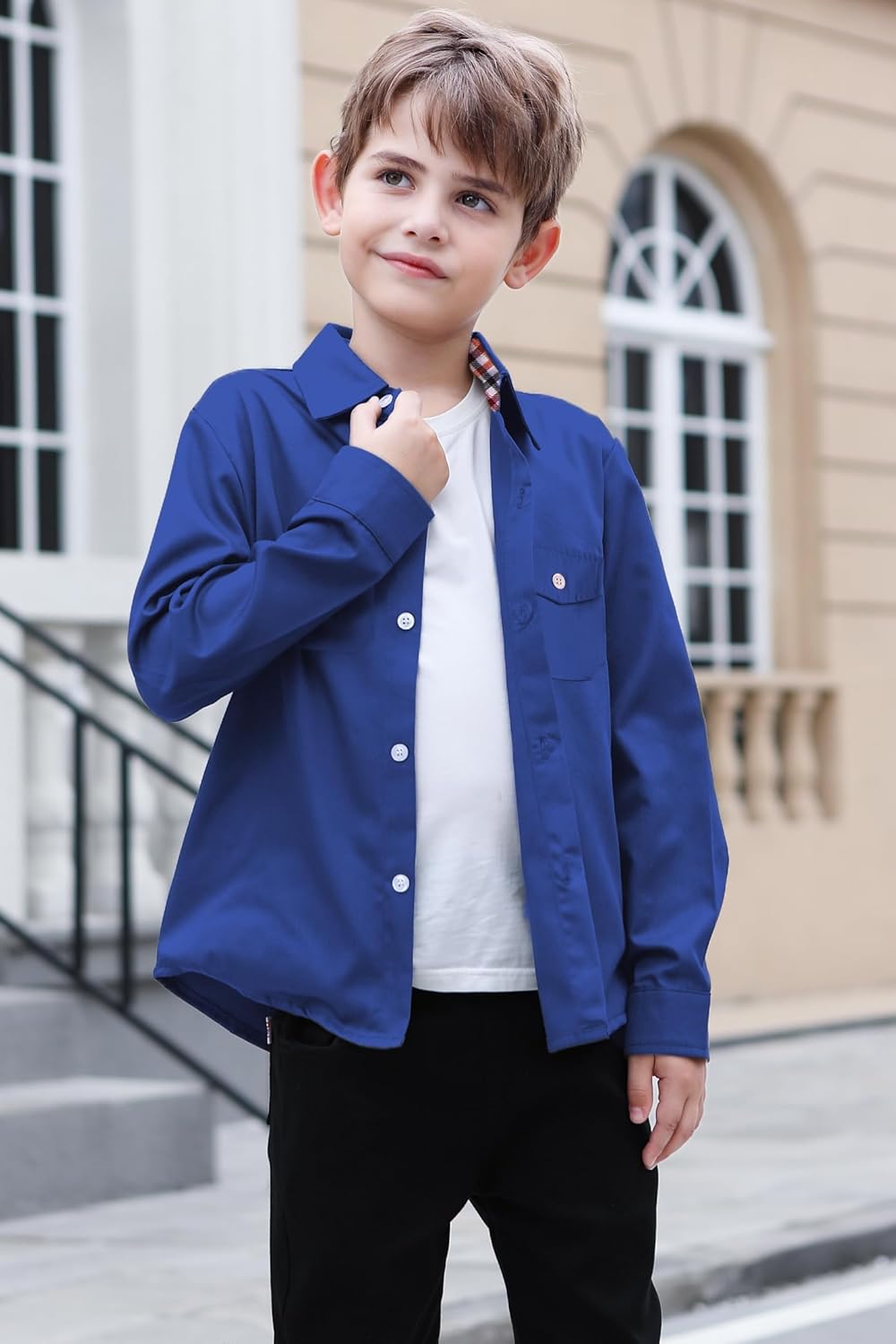 SANGTREE Mens and Boys Cotton Button Down Shirts Long Sleeves Western Shirt with Double Chest Pockets - Image 3