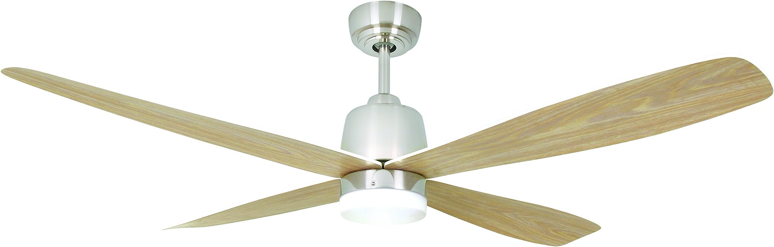 Stratus Low Energy Ceiling Fan Satin Nickel with LED Light and Remote Control Round Blades in Maple [Energy Class A++]