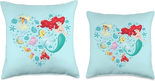 Vista 3 de Disney Little Mermaid Ariel Under The Sea - Almohada de corazón, 18 x 18 pulgadas, multicolor