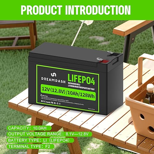 Miniatura 2 de Batería de litio LiFePO4 de 12 V y 10 Ah, hasta 5000+ ciclos profundos, batería de litio de 12 V BMS integrada para sistemas solares, ruedas