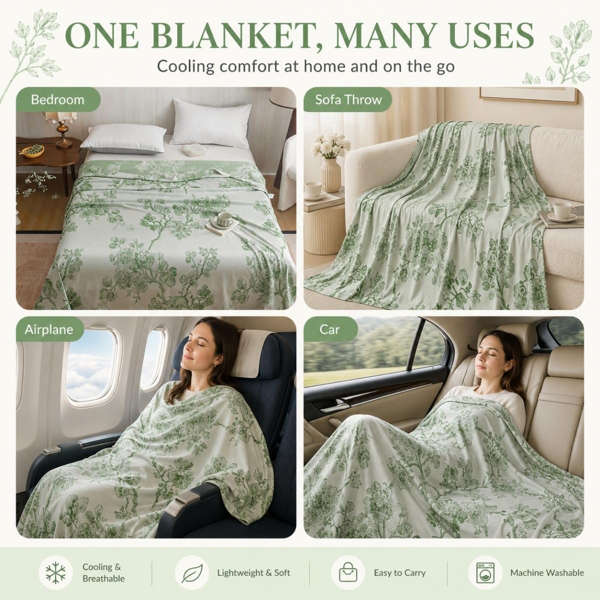 Surwin Coperta Rinfrescante Estivo per Chi Dorme Caldo, Coperta Refrigerante in Fibra di Bambù Jacquard con Motivo Floreale, Leggera e Traspirante per Singolo Matrimoniale Letto (Viola,200x230cm)