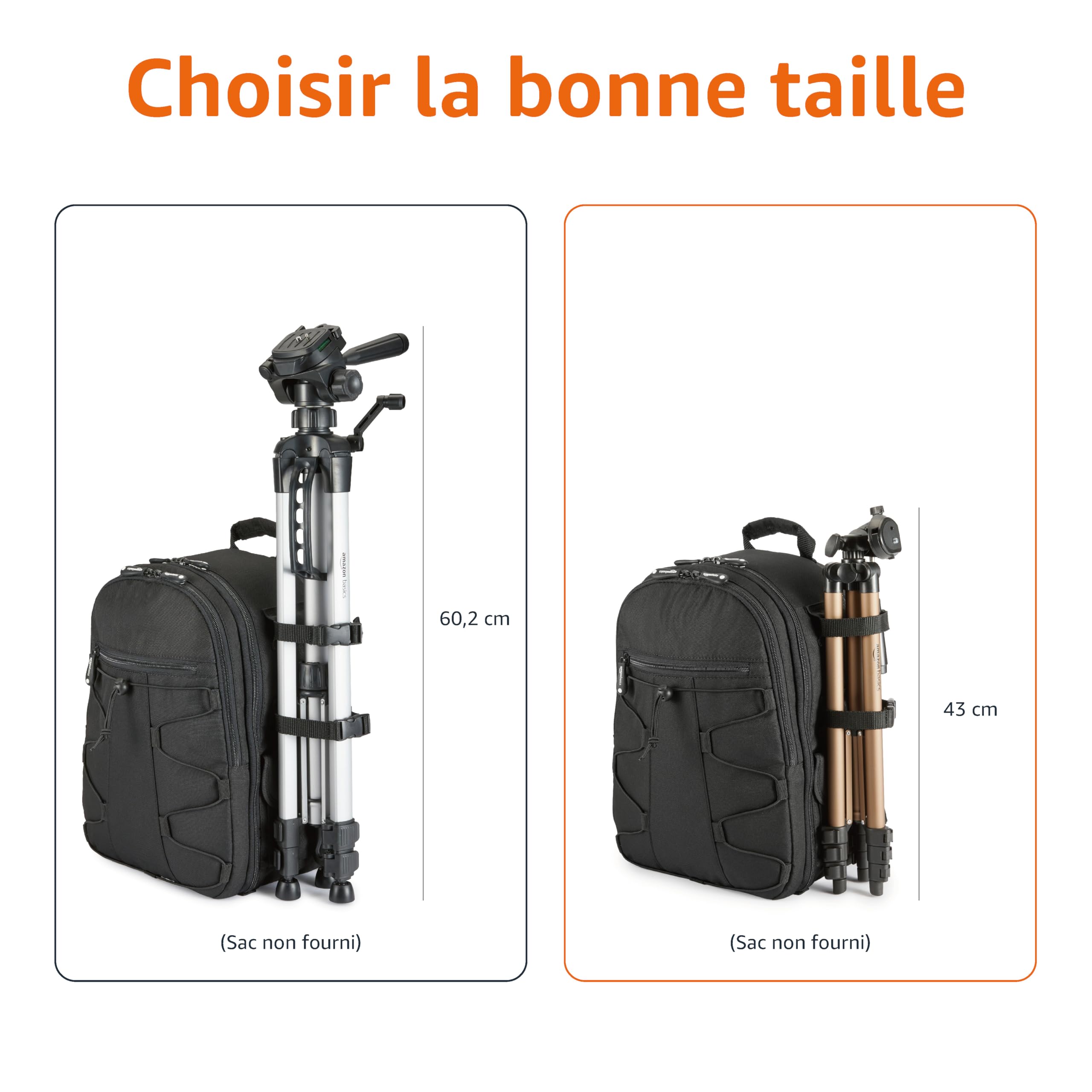 Amazon Basics Trépied 127,0cm pour Appareil Photo Reflex Numérique, Léger, avec Sac, Hauteur Réglable, Champagne