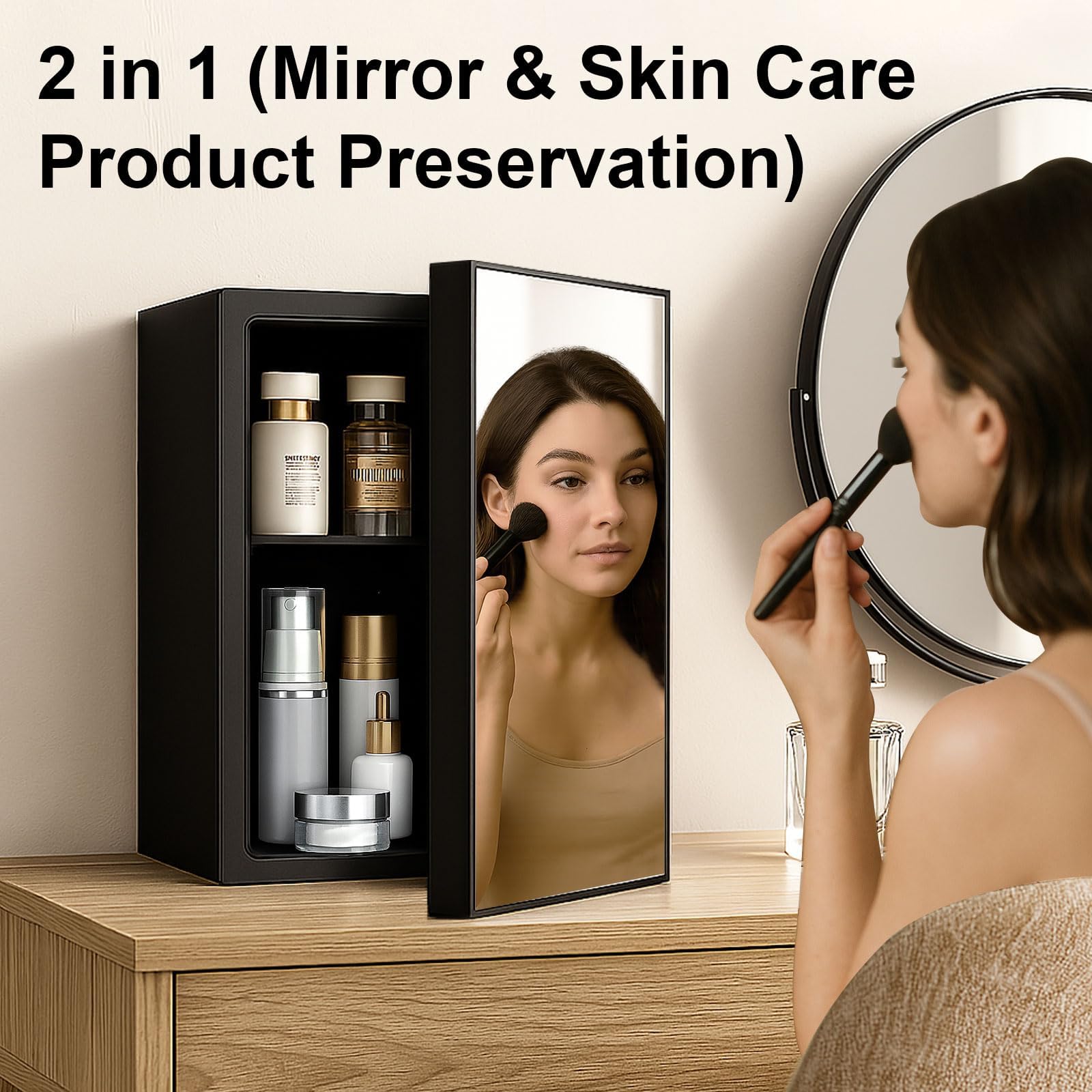 OKWF Compact Mini Fridge - 24 Cans/0.95 Cu.Ft Beverage Refrigerator with Mirrored Door & Digital Thermostat, Small Cosmetics Cooler for Skincare, Drinks, Food, Office, Dorm, Black on Fridge.com