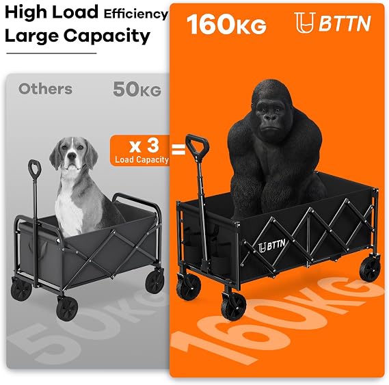 BTTN 120L Extra-Long Folding Festival Trolley on Wheels, Lightweight, Black