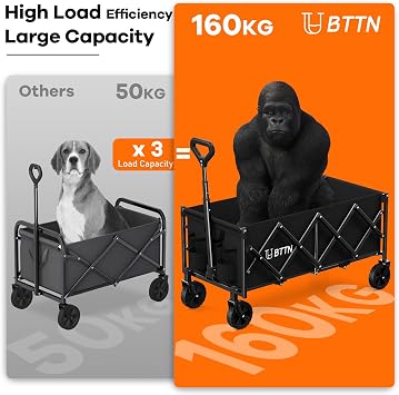 BTTN 120L Extra-Long Folding Festival Trolley on Wheels, Lightweight, Black