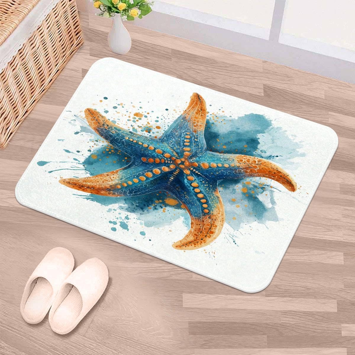 Tapete súper absorbente de estrella de mar de 50 x 80 cm con base antideslizante duradera