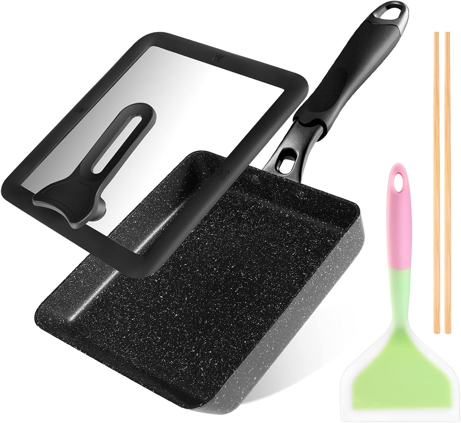 HAPPI STUDIO Tamagoyaki Pan - Japanese Egg Pan with Lid - Japanese Omelette Pan Rectangular - Rolled Omelet Nonstick Square Frying Pan - Tamago Cooking Pan Induction Compatible 7x6