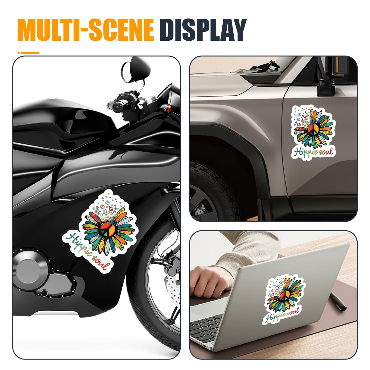 YoRise Peace Sign Hippie Soul Flower Car Stickers Waterproof Vinyl Car Decorations Cute Flower Automotive Exterior Accessories for — view 6