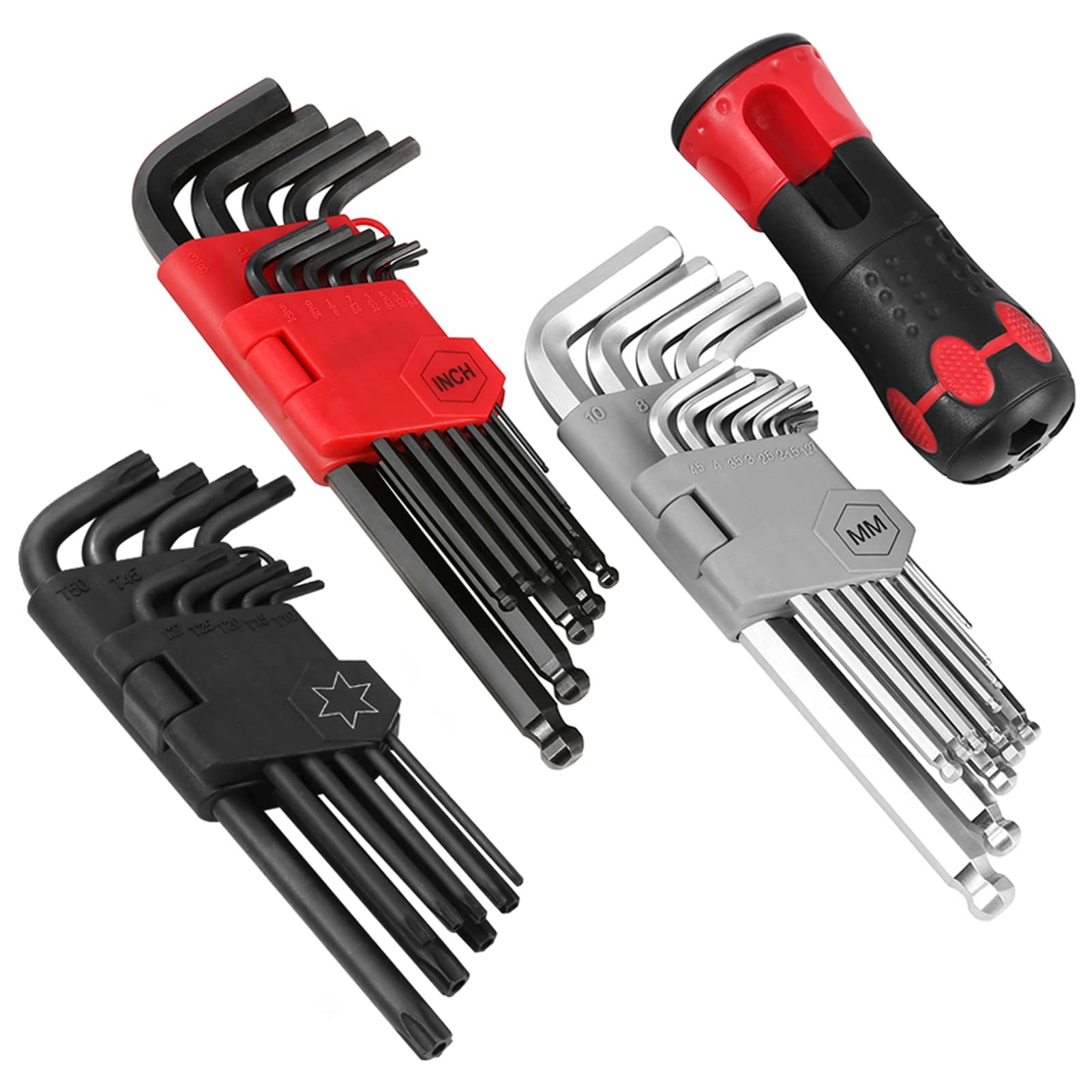 Sanfoelek Lot de 36 clés Allen à bras long avec extrémité sphérique et tête hexagonale multi-tailles pour appareils de vélo