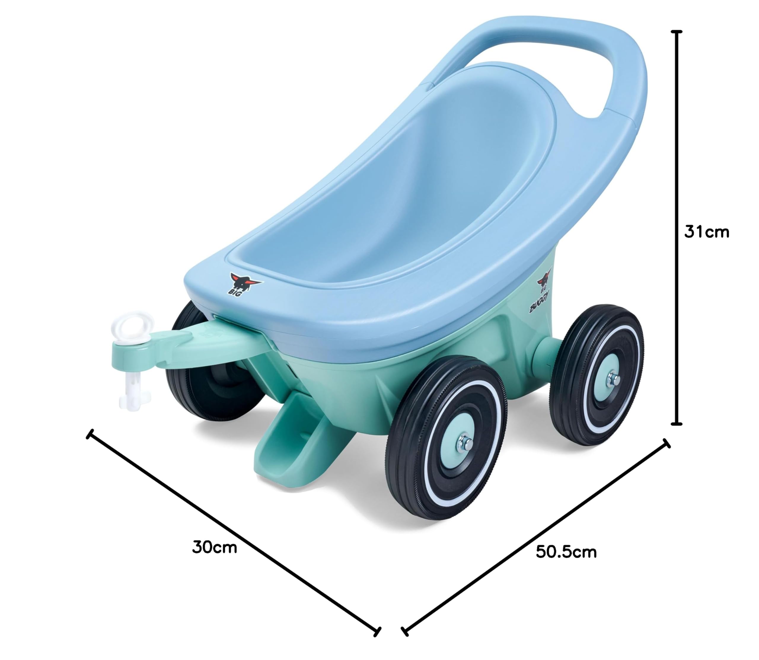BIG Buggy 3-in-1 Lauflernwagen mit verstellbarer Bremsfunktion, Anhänger, inklusive 4 Flüsterräder, blau-türkiser BIG Buggy, für Kinder ab 1 Jahr
