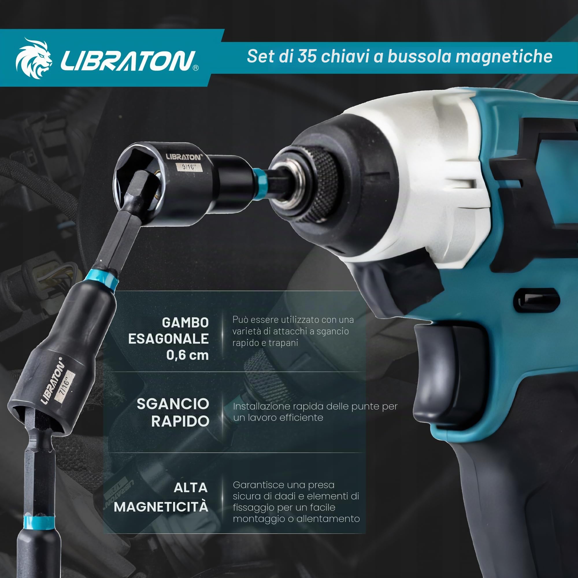 LIBRATON Set di Giradadi Magnetici, Punte per Avvitatori da 35, Bussole per Avvitatore Profondi, Dadi per Bussole Metrico e SAE per Trapani, Giradadi ad Aletta, Portapunte, Puntas, con Cassetta