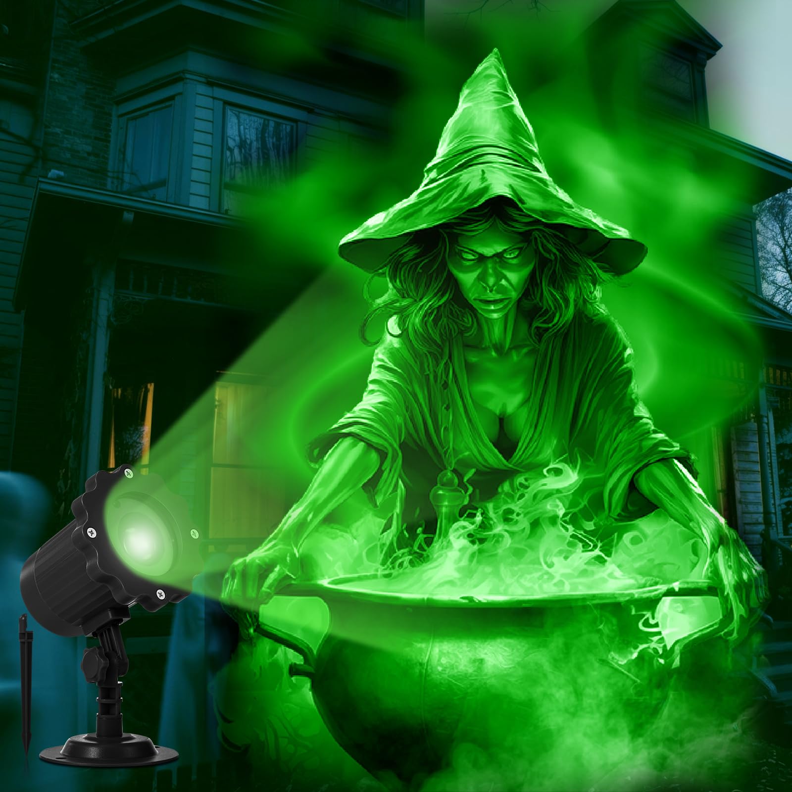 BBTO Halloween Projector Lights Outdoor Witches and Cauldron Decoration