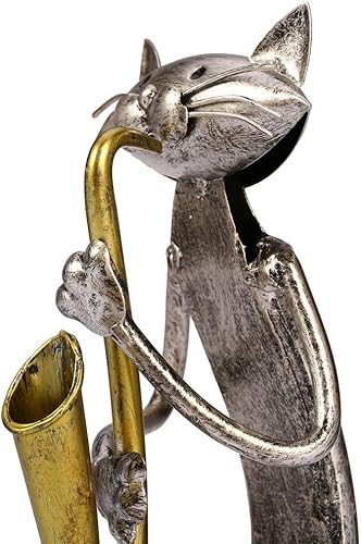 Miniatura 4 de Too-arts Un saxofón que juega la escultura del metal del gato de la estatua del hierro, artesanías, 3 diseño divertido