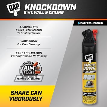 DAP Spray Texture Knockdown Water Based 2n1 Wall & Ceiling Texture Spray with Aim Tech Nozzle, White, 25 Oz (7079850010)