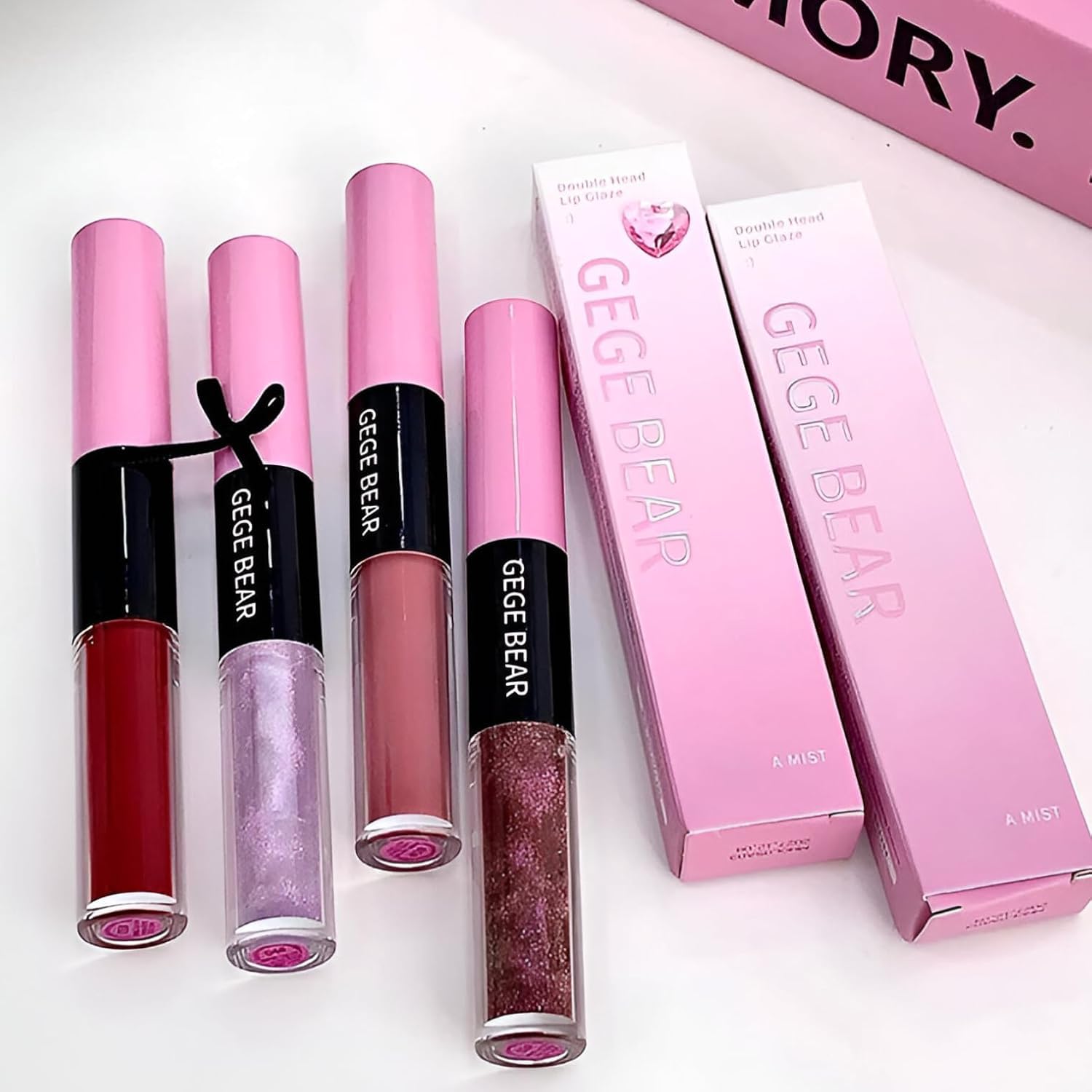 Gege Bear Multi-Effect Dazzling Double Head Lip Glaze | Non-Sticky Glossy Lip Care | Light Pink Brown Red Lipsticks for Women | Matte Velvet & High Shine Gloss Finish | Waterproof Long Lasting Liquid Lipstick | Lip Moisturizer with Brush Applicator | Perfect Nudes Shades (02# Mushui Hu Tao, 1.8g+1.8ml)-image-21