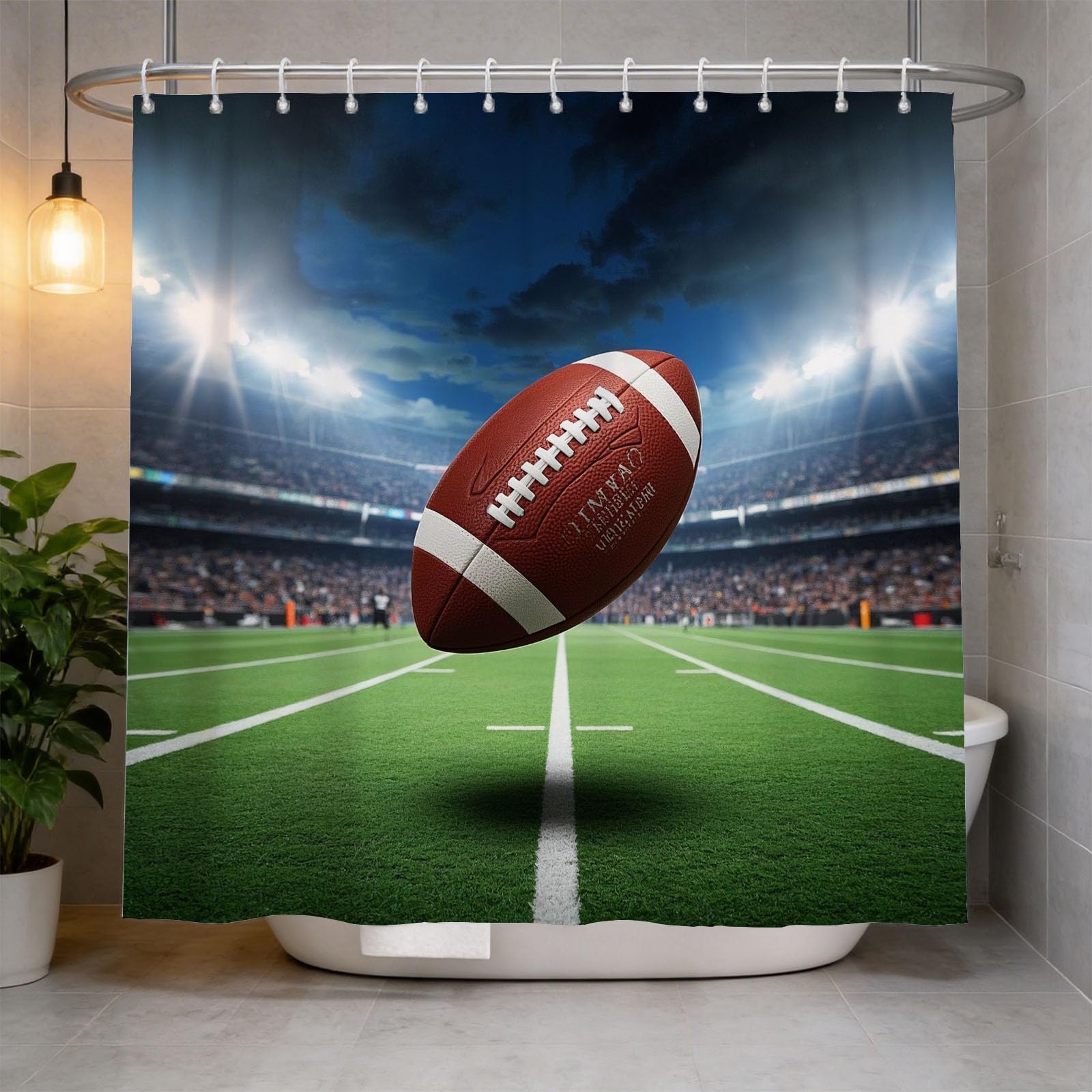 Hongduo 3D Rugby Shower Curtain for Stalls Bathtubs Sport Bathroom Decor Shower Curtain Set Polyester Fabric Waterproof 180x180cm/71X71 Inch with Hooks