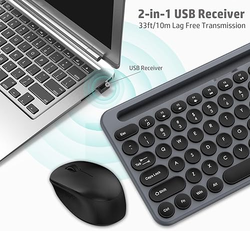 Miniatura 6 de LeadsaiL Combo de teclado y mouse inalámbricos, teclado ergonómico de computadora de tamaño completo con soporte para tableta de teléfono, juego de