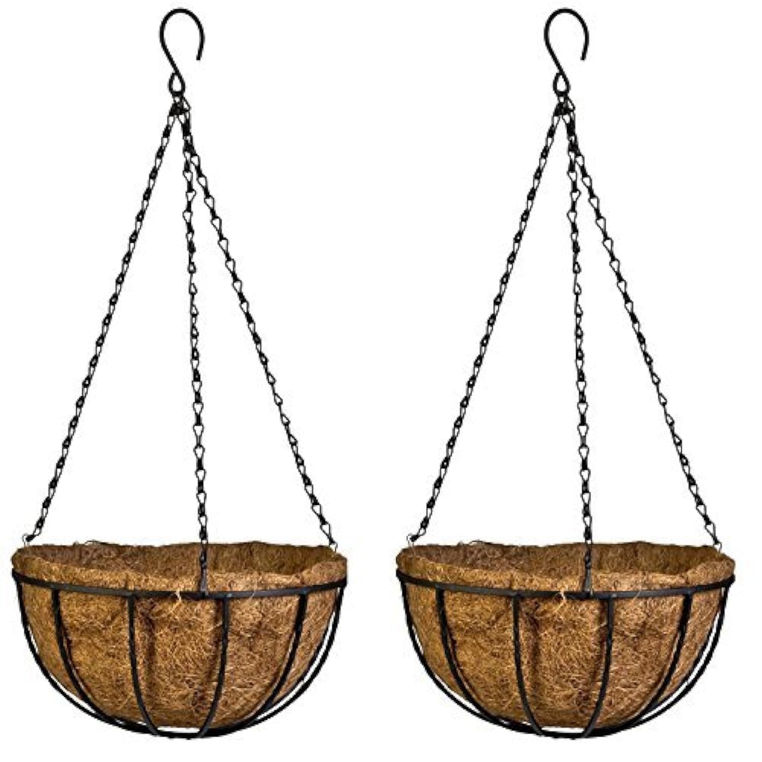Kingbuy 12 Inch Metal Hanging Planter Basket with Coconut Liner Wire Plant Holder Watering Flower Baskets Pot Hanger Garden Decoration for Indoor Outdoor, 2 Pack