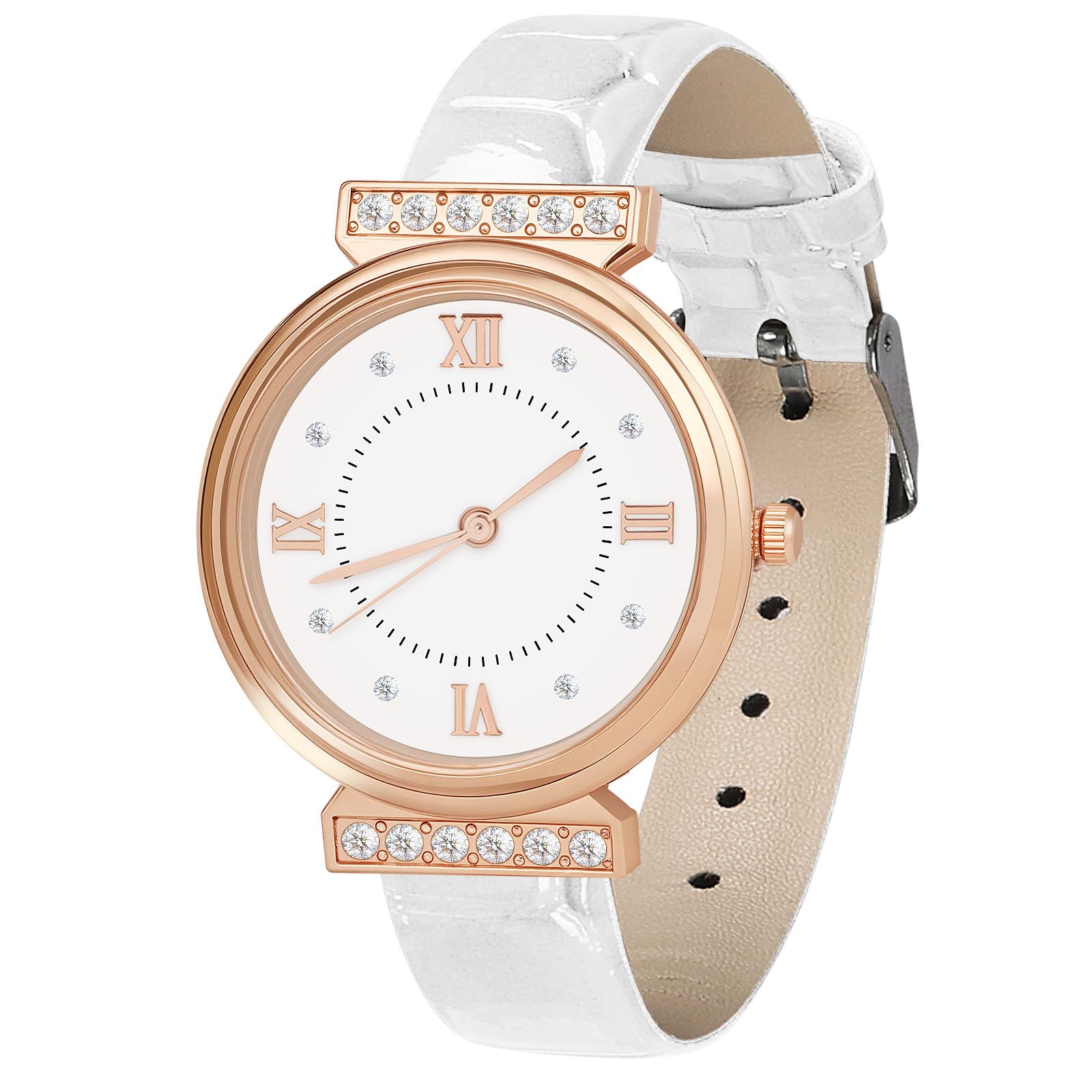 OFFCUP Montre Femme Bracelet Cuir Analogique Quartz Diamant 3 Aiguilles Poignet