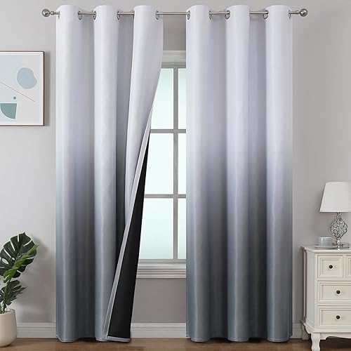 Miniatura 12 de Estelar Textiler Cortinas Opacas con Degradado para Sala de Estar de 84 Pulgadas de Largo, Cortinas de Ojales Ombré con Aislamiento Térmico de Gris