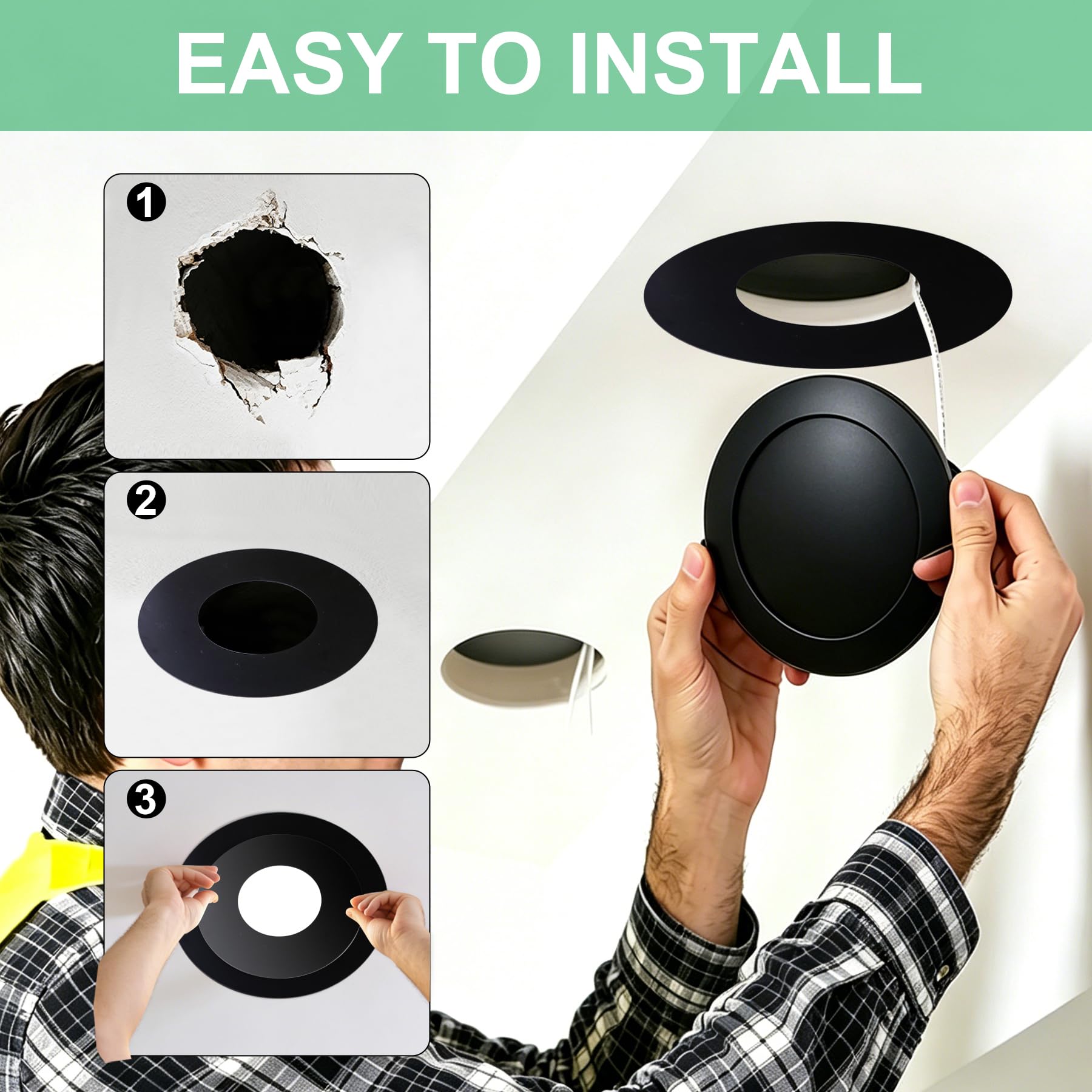 The Can Converter Ceiling Medallion for Recessed Can Light, Iron Ceiling Decorative Flat Goof Ring & Cover Plate for 5" & 6" Chandeliers & Pendants, Matte Black, 1 Pack — Amazon image 4