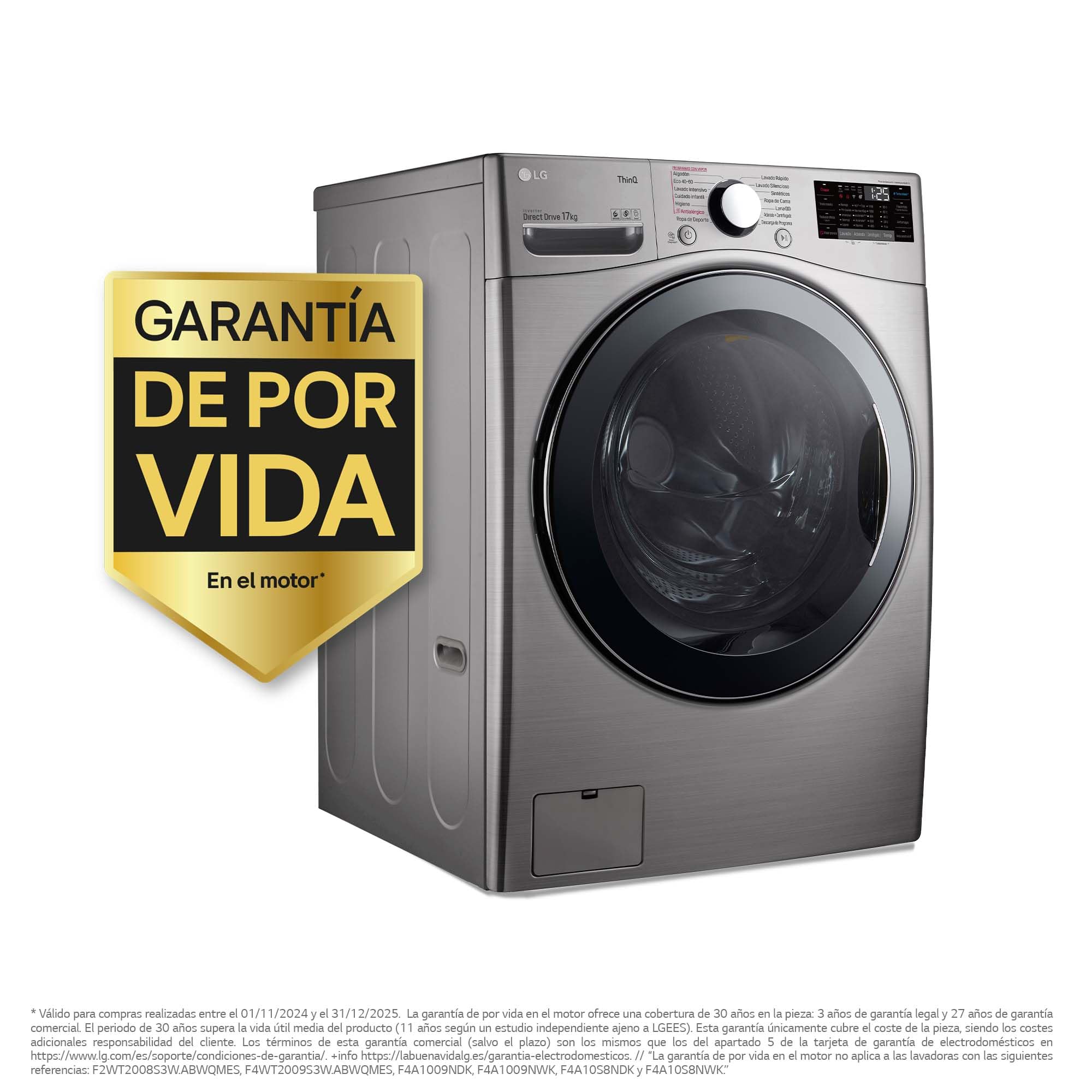 LG F1P1CY2T - Lavadora Inverter direct Drive, 17 kg, A++, 1100 rpm, serie XXX, color inox antihuellas — view 2