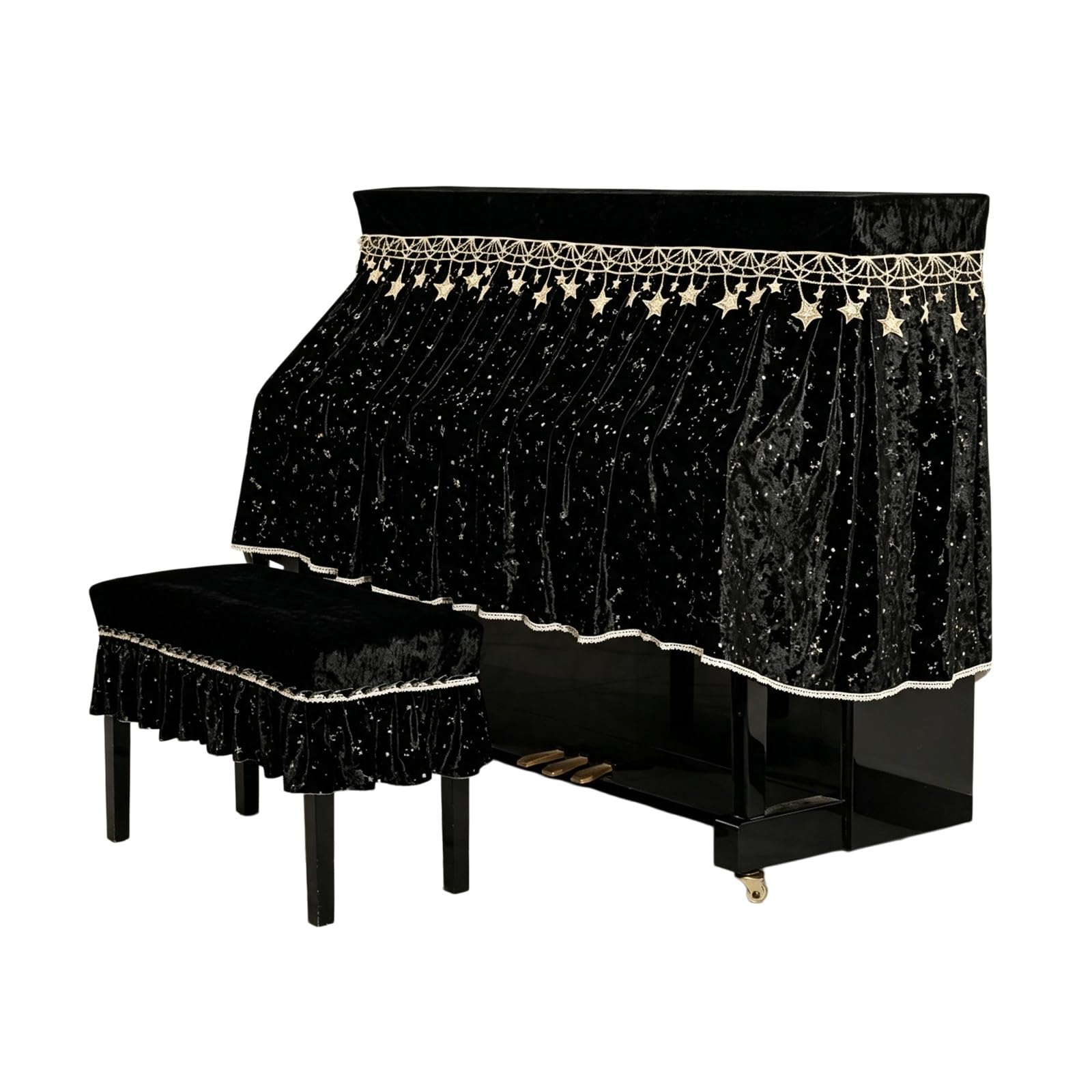 Copertura for pianoforte verticale, copertura antipolvere universale for pianoforte, superficie morbida e lucida di alta qualità, apertura media(Piano Cover+Single Bench Cover)