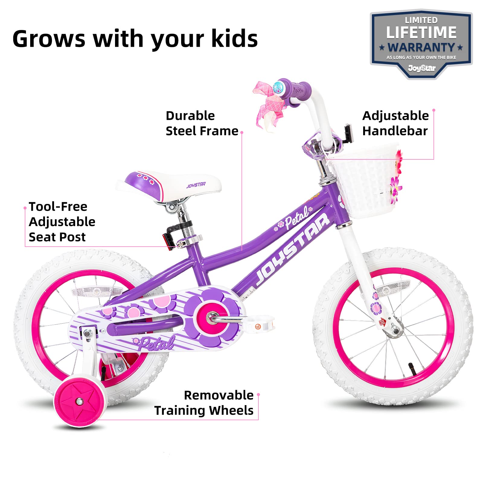 JOYSTAR 14 inch Girls Bike for 3 4 5 Years Kids and Toddler Girl Bike ...