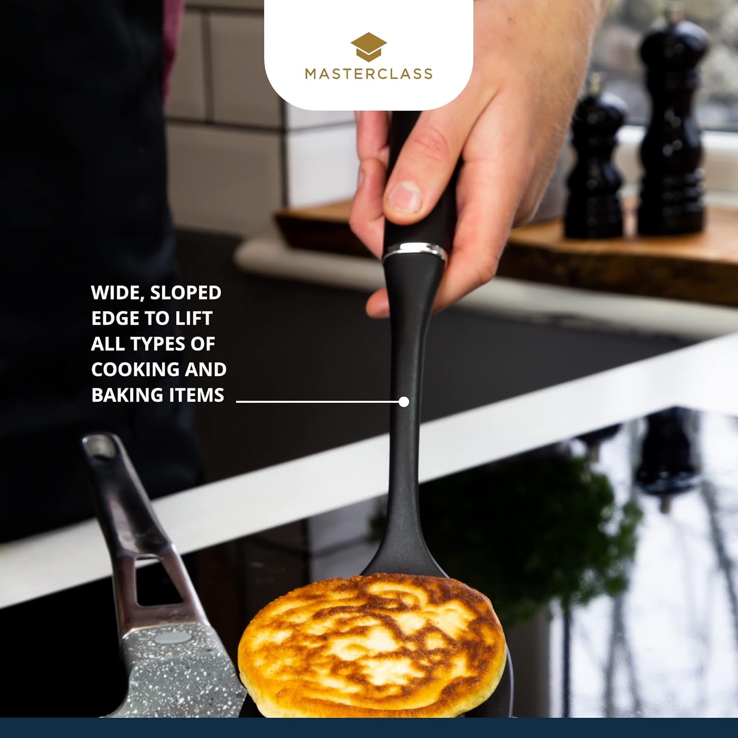 MasterClass Fish Slice/Slotted Turner with Soft Grip Handle, Non Stick Safe Nylon, 35.5 cm