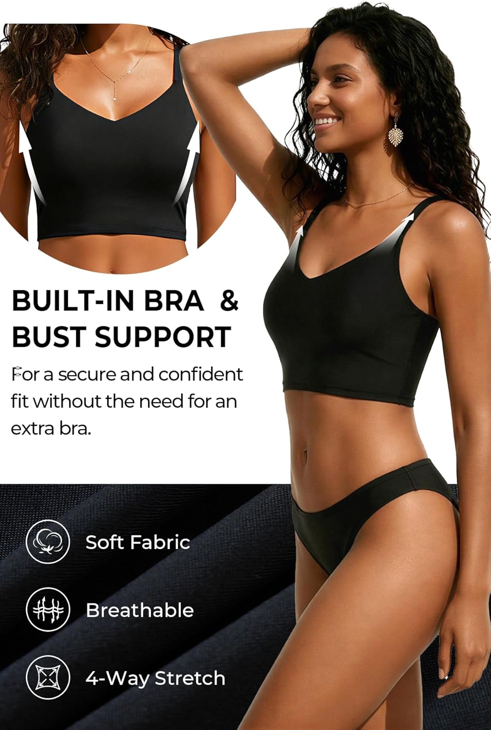 Aqua Eve Women's Sport Bra Swim Top - 2025 Crop Bikini Top Modest V Neck Bathing Suit - Image 4