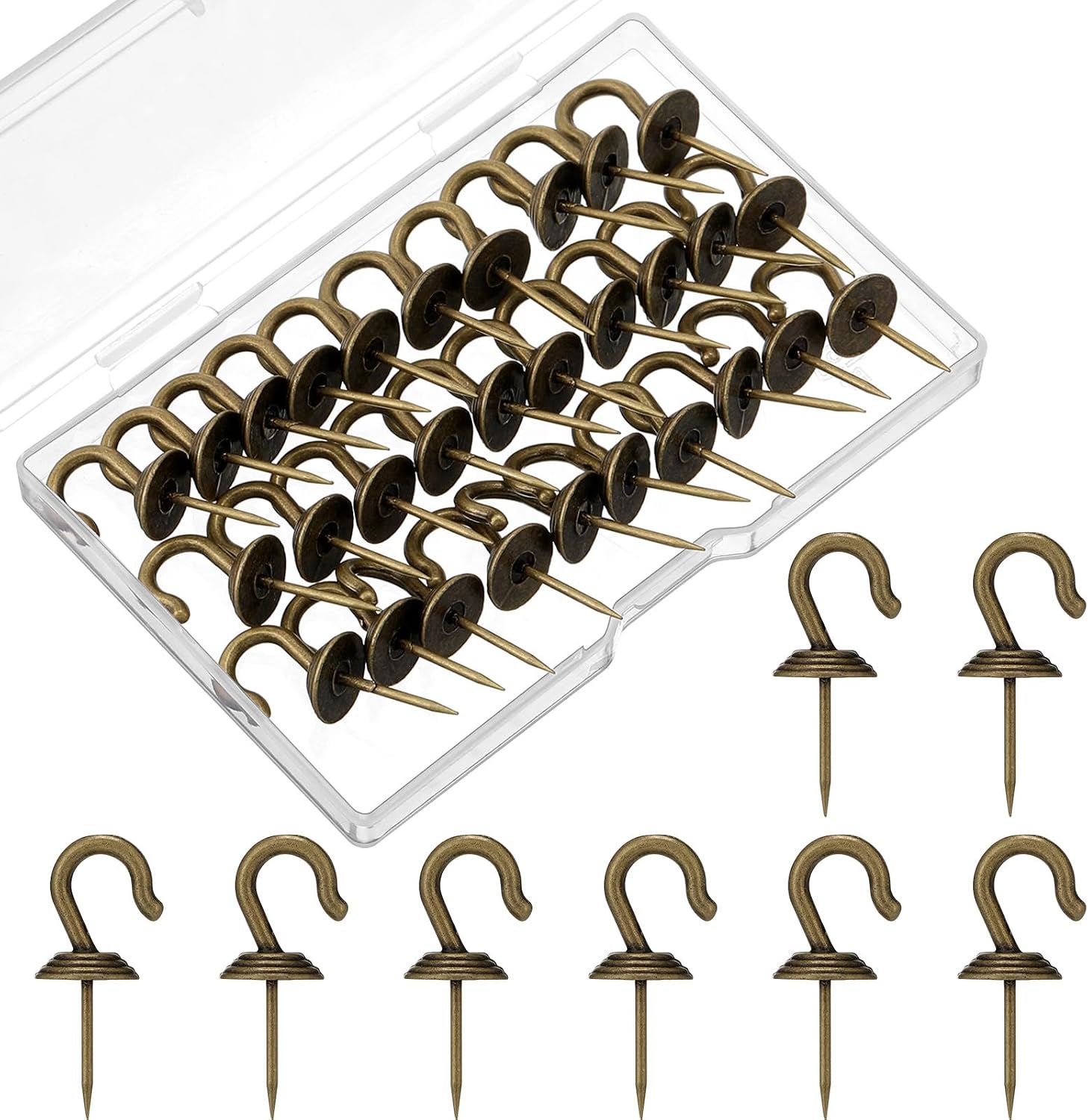Hotop 30 Pieces Push Pin Wall Hooks Metal Thumb Tack Hangers, Bronze