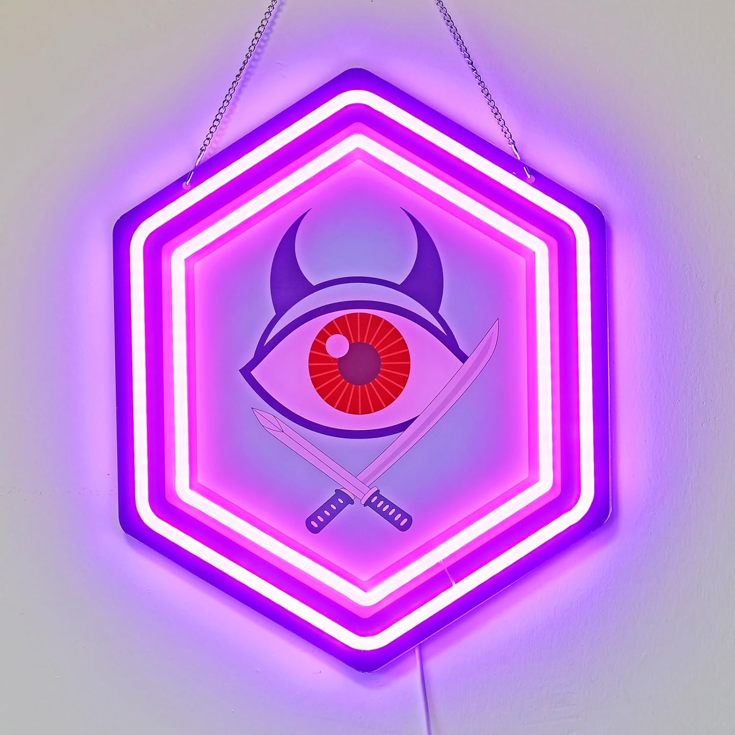 Demon Hunters Movie Neon Sign - Purple Pink Diamond Dagger Eye Wall Light, Brithday Decorations, Dimmable, USB Powered Gaming Room Decor for Bedroom