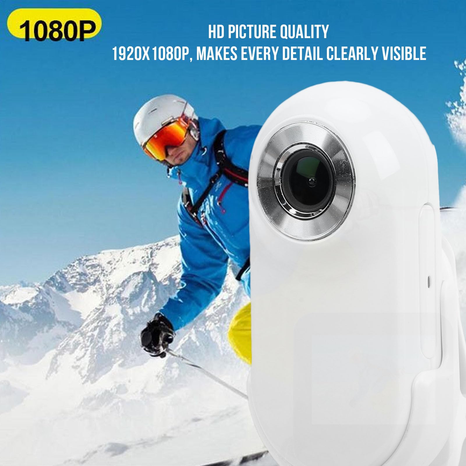 Fotocamera per Pollice con Schermo, Action Camera HD 1080P per Registrazione Video, Scheda di Memoria da 128 GB, Morsetto Posteriore con Cordino Magnetico, Lettore di Schede OTG, (Bianca)