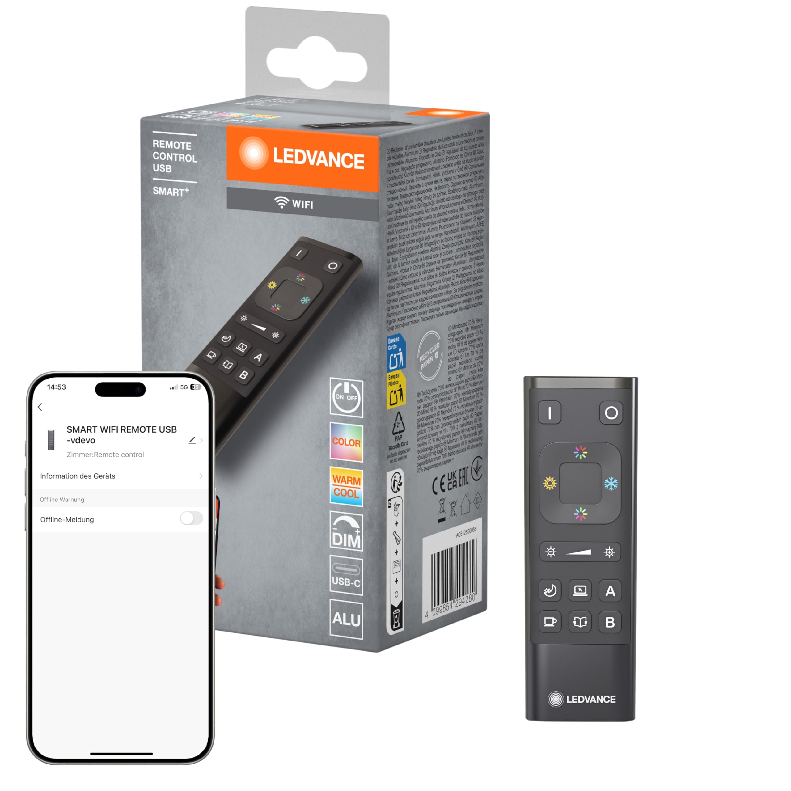 LEDVANCE SMART+ WiFi Fernbedienung mit USB, IP20, Aluminium/Kunststoff, schwarz