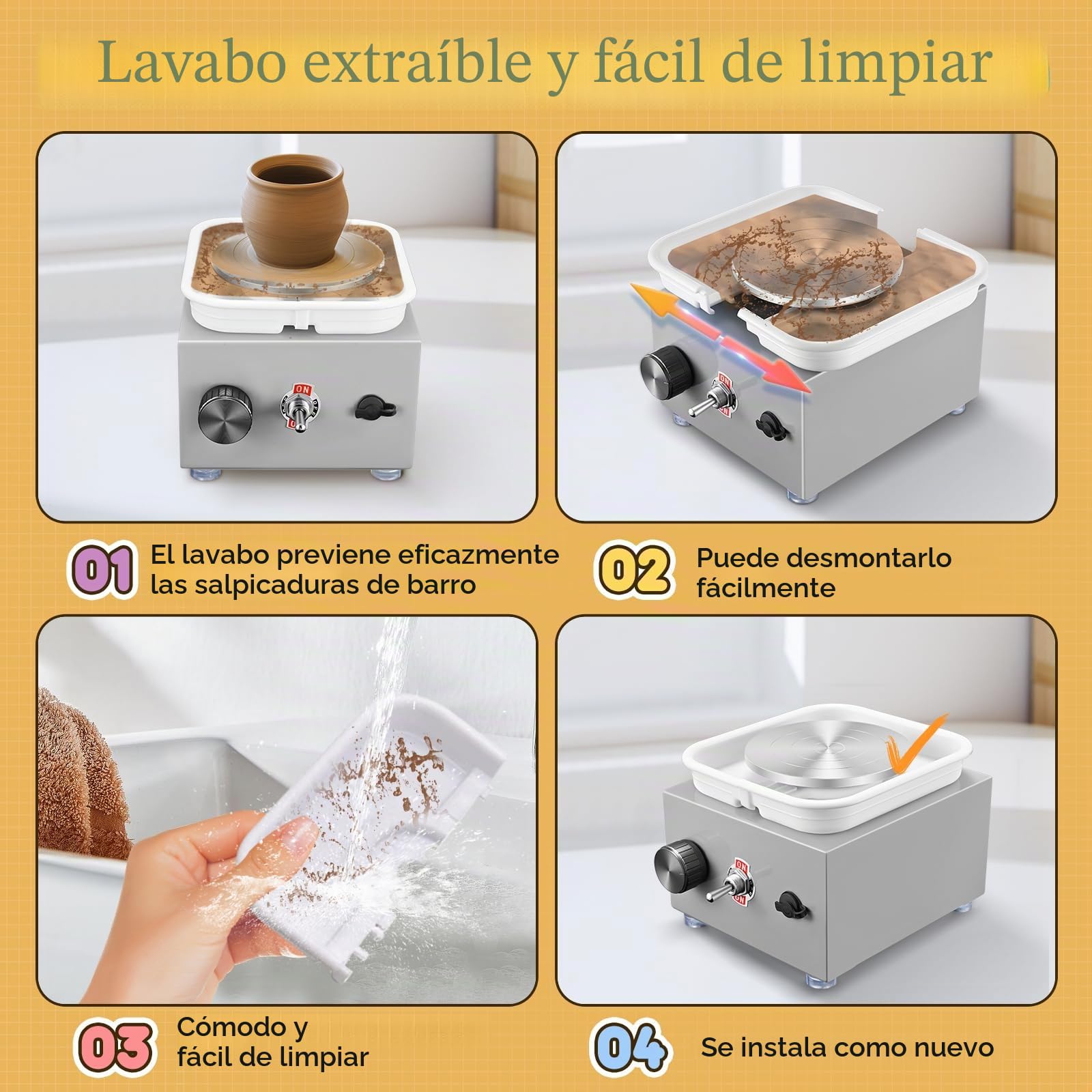 Mini Rueda de Cerámica, Couleeur 2000RPM y 10/6.5CM Mini Máquina de Alfarería Eléctrica, Kit Ceramica de Velocidad Estable y Ajustable con Cubeta Extraíble y Herramientas para Talleres de Bricolaje