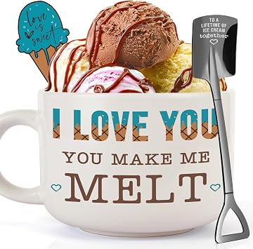 I Love You Gifts for Him Her Boyfriend Girlfriend for Christmas - Romantic Ice Cream Bowl Set Gift - Wedding Anniversary Present for Women Men, Birthday Xmas Gifts for Couples Wife Husband