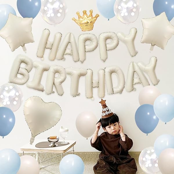 誕生日 飾り付け 風船 くすみカラー 誕生日バルーン バースデー 飾り happy birthday ガーランド ハート風船 誕生日パーティー お祝い 両面テープ リボン付き 全年齢対応 くすみブルー - 3