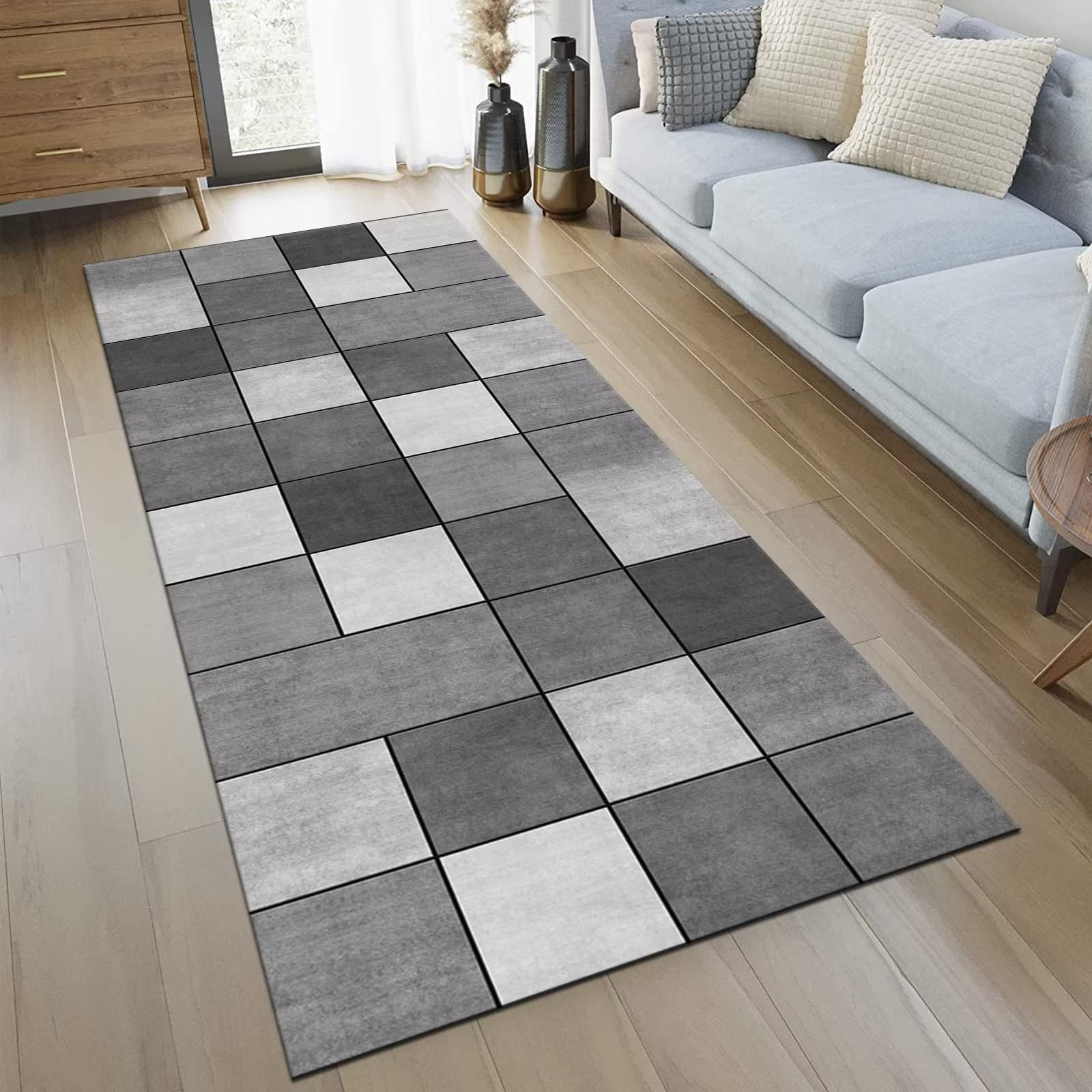 Tappeto Passatoia per Corridoio Antiscivolo Lavabile tappeto cucina Moderno Tappeti Runner 80X240CM Grigio Nero Disegno Tappeto Runner ingresso interno Soggiorno Antimacchia Tappetino per metro