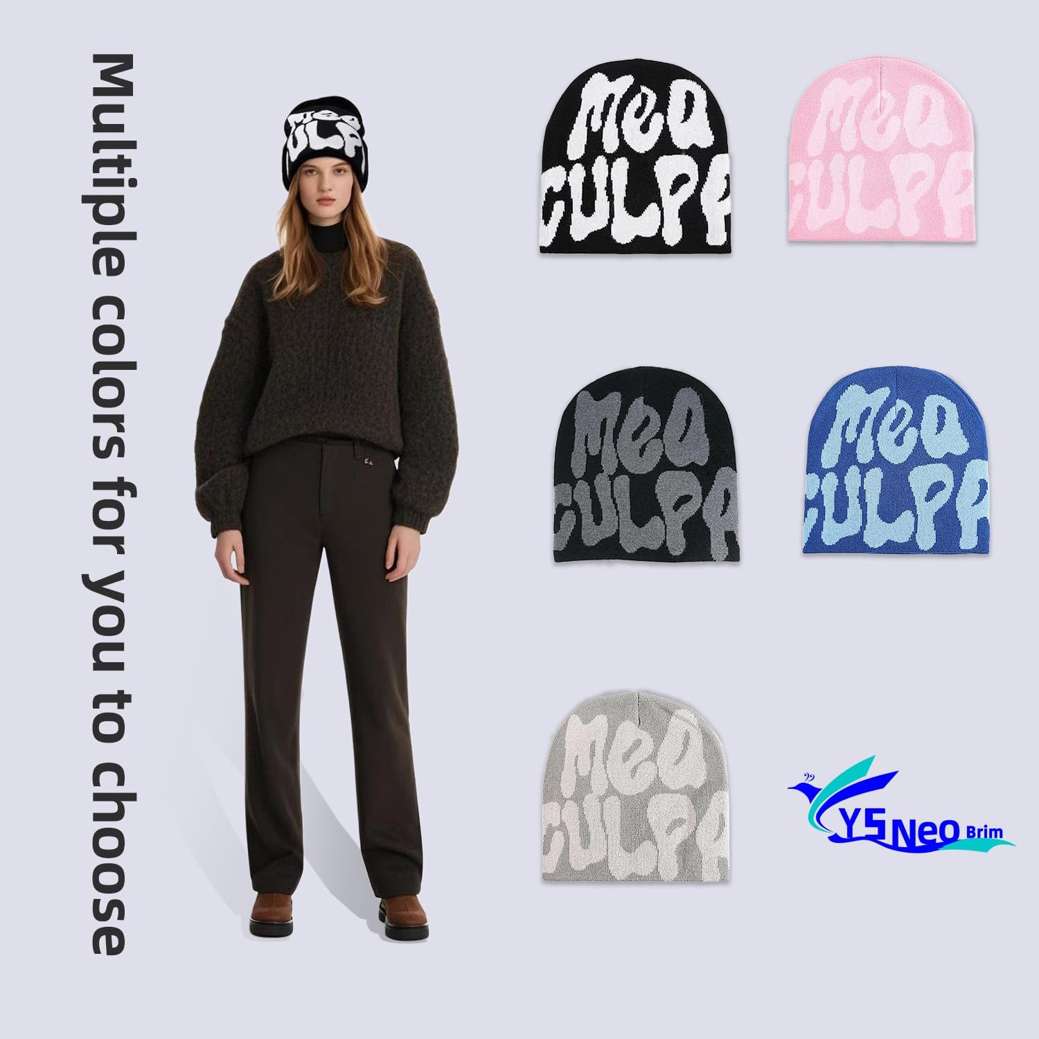 Y2k Beanies for Women Man,MEA Culpa Beanie Unique Pattern Design, Y2K Knitted Hat Suitable for All Seasons Wearing - Image 7