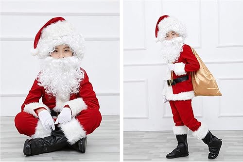 Miniatura 4 de ELFJOY Traje de Papá Noel para niños, disfraz de Navidad, Halloween, cosplay, juego de 11 piezas