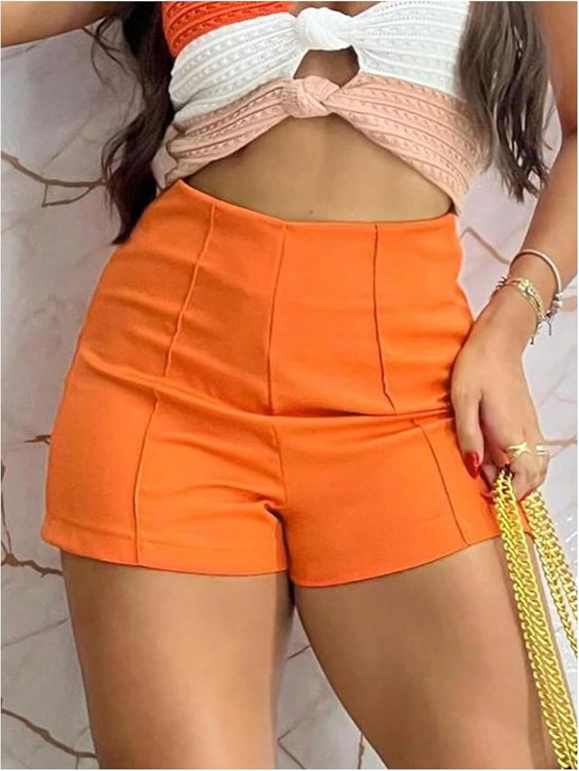 Floerns Women's High Waisted Skinny Shorts Zip Up Straight Leg Summer Dressy Shorts - Image 3