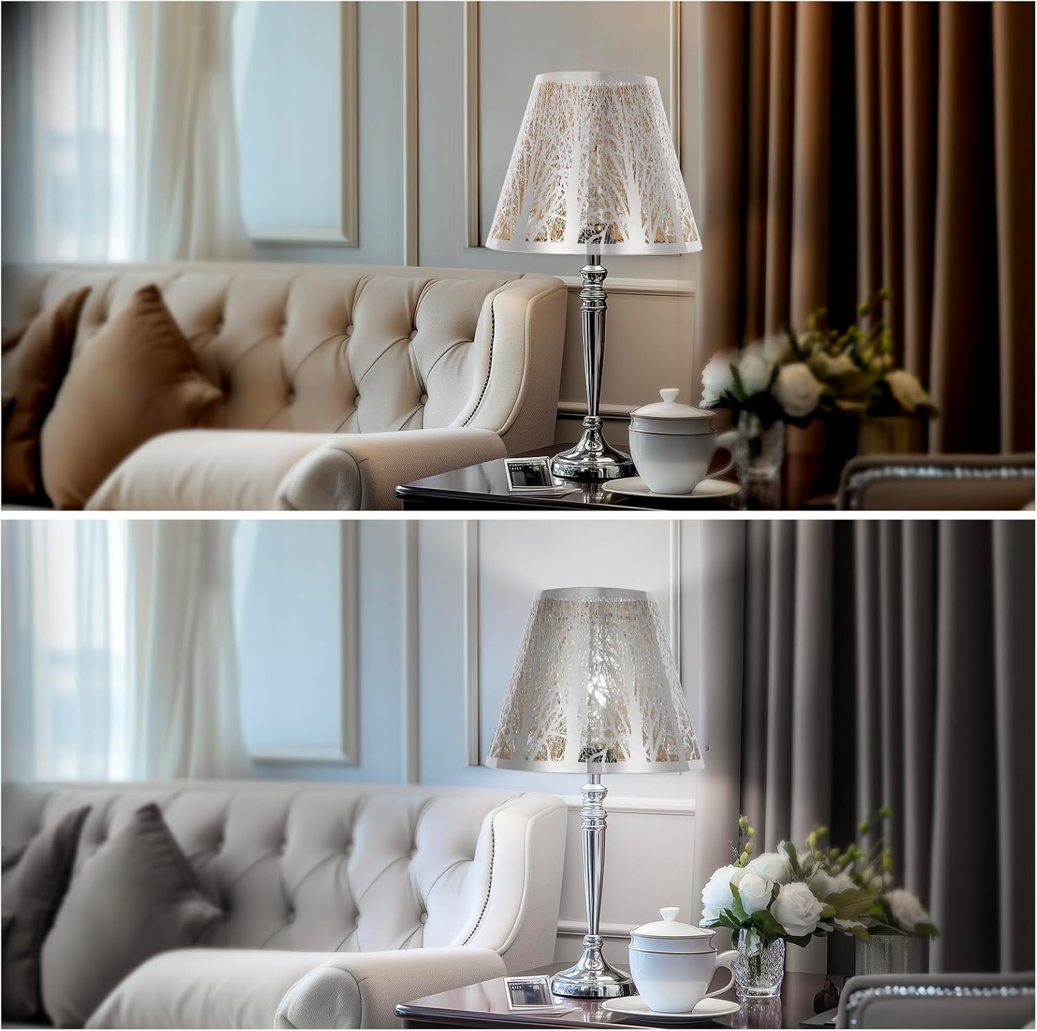 Small Barrel lampshade Stainless Steel Mirror Effect Lamp Shade 5" Top x 9" Bottom x 7" High Modern Metal Forest Lamp Shad for Table Lamps Floor Lamps Lampshade Replacement (Spider)