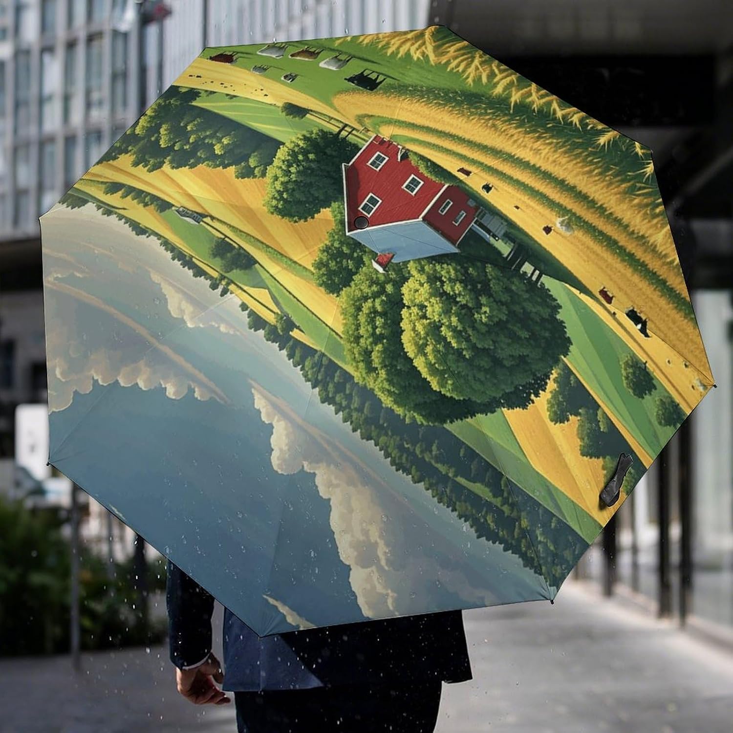 Country Farm Golf Umbrellas-2 Fold Automatic,Windproof Umbrella with Portable,Strong,Folding Umbrella for Women Men