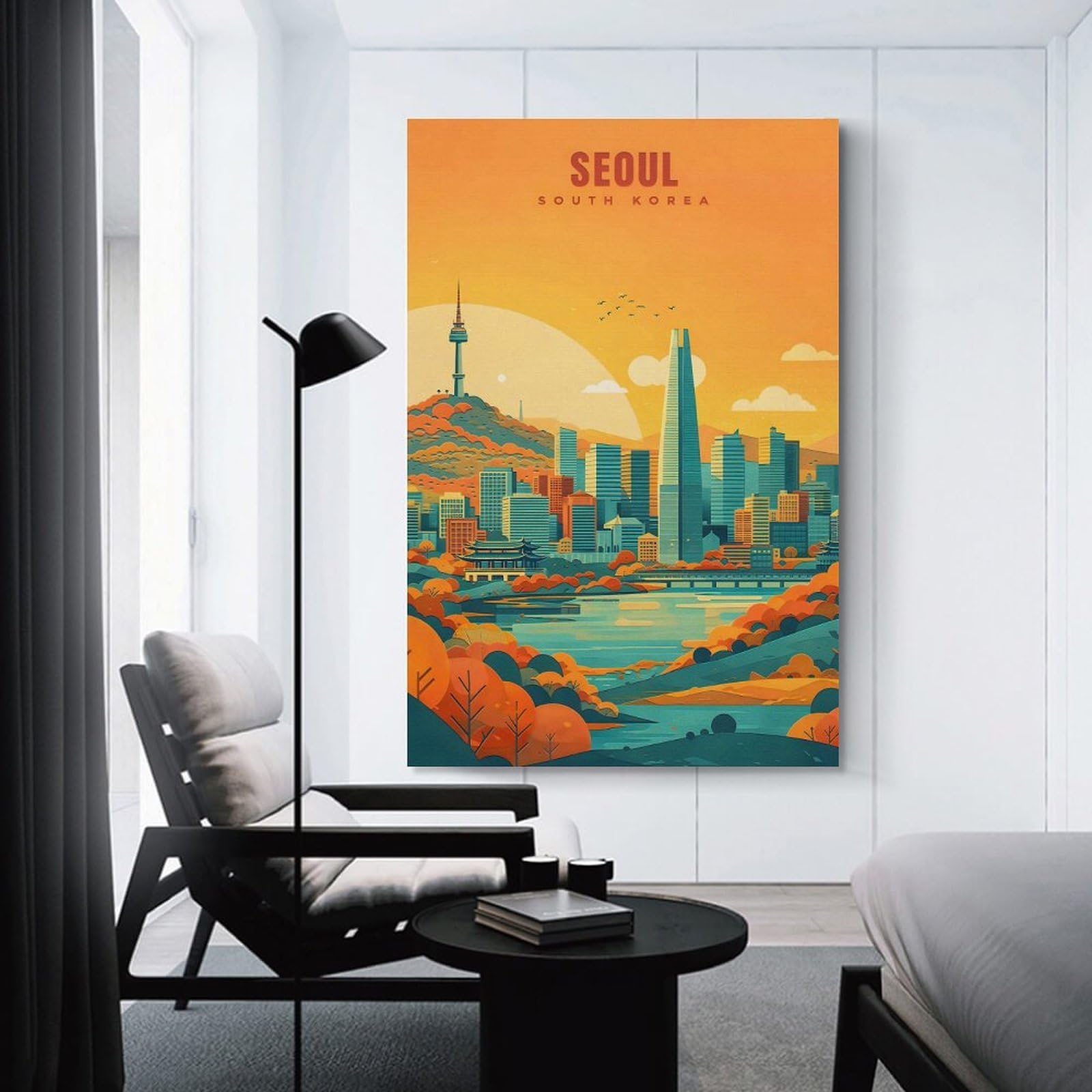 Wall Picture Print Seoul Cityscape with Namsan Tower, 24x36inch(60x90cm), for Living Room, Lounge Or Sitting Room, Modern Wall Decor for Cosy Interiors