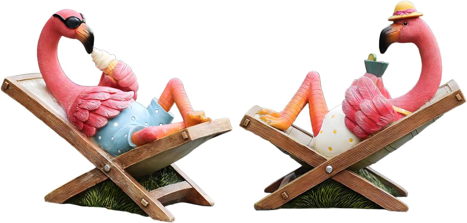 2Pcs Pink Flamingo Figurines Resin Flamingo Bird Sculpture,Small Flamingo Ornaments for Coastal Home Wedding Decor, Housewarming Flamingo Gifts for Woman,Desk Tropical Holiday Decoration
