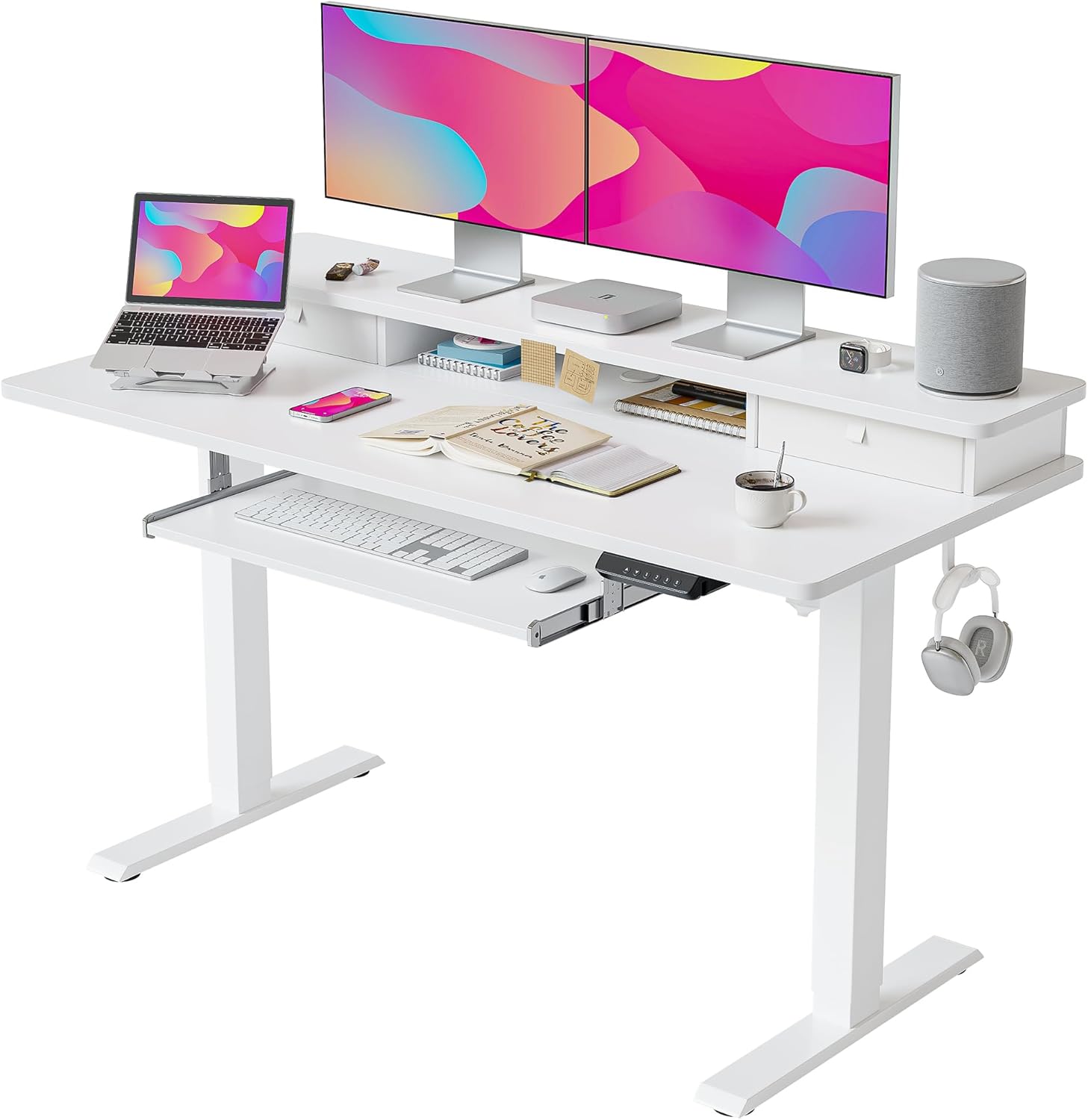 FEZIBO 55 x 24 Inch Height Adjustable Electric Standing Desk with 2