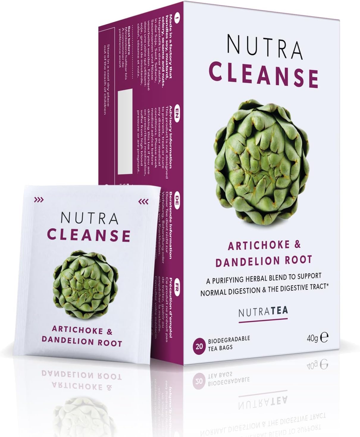 – NUTRACLEANSE - Detox Tea | Cleanse Tea Helps Relieve Constipation & Encourage Digestion With Dandelion Root, Artichoke & Milk Thistle - 20 Individual Wrapped Bags - Herbal Infusion (1 Pack)
