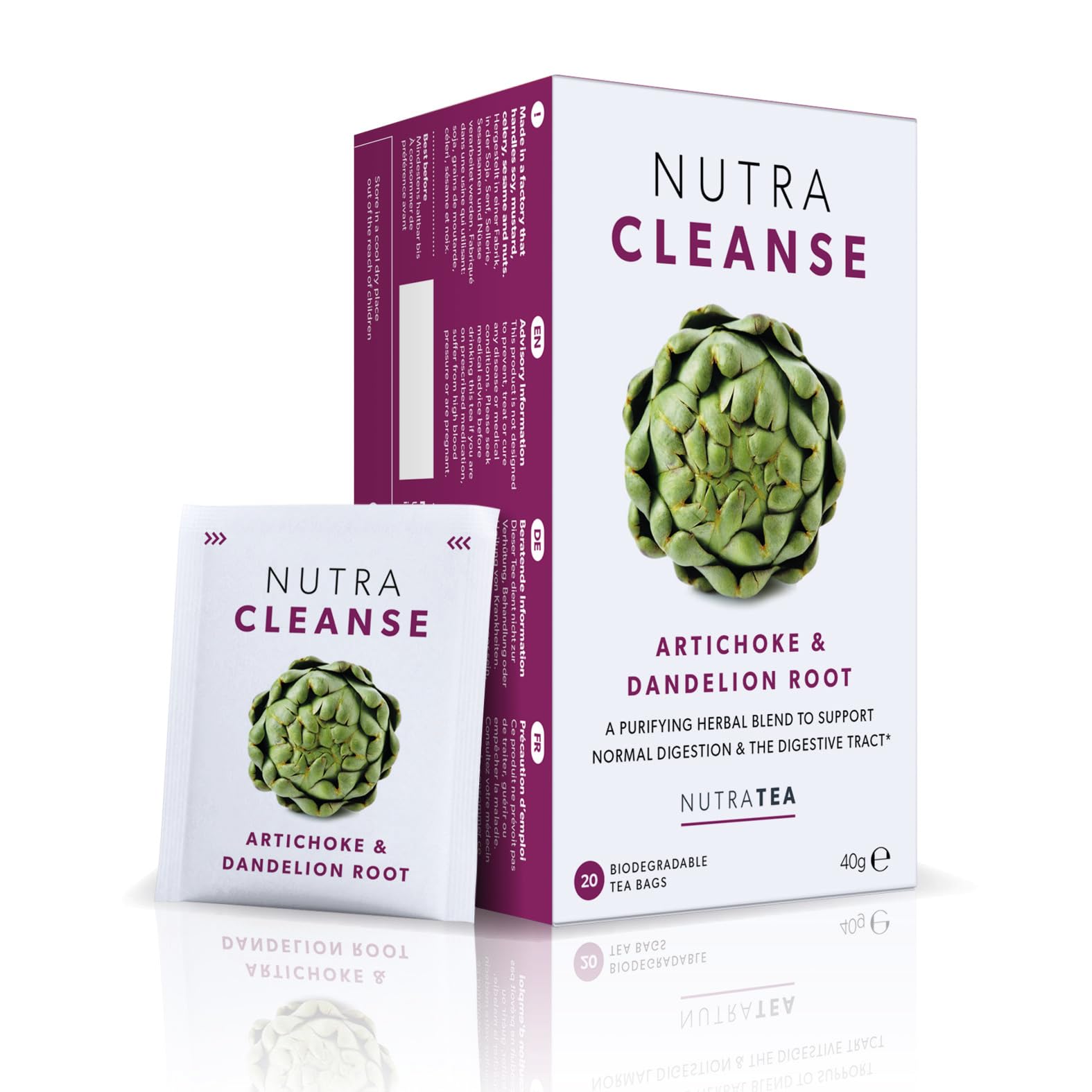 Nutra Tea Chá de ervas NUTRACLEANSE com cardo-mariano, alcachofra e raiz de dente-de-leão, 20 sachês