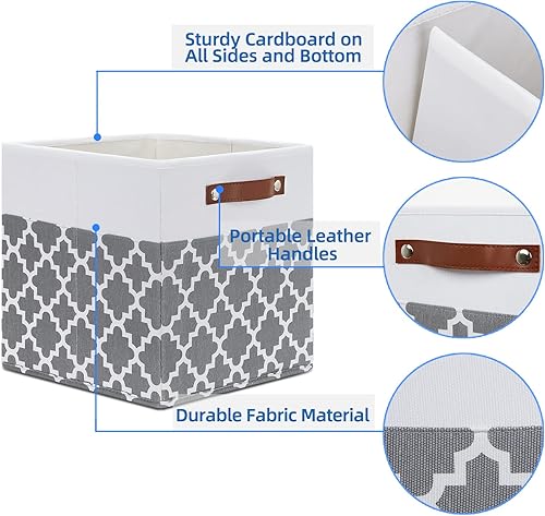 Miniatura 3 de Temary Paquete de 4 contenedores de almacenamiento de tela de 12 x 12 x 12 pulgadas con mango de cuero, cubos plegables para armario, estante