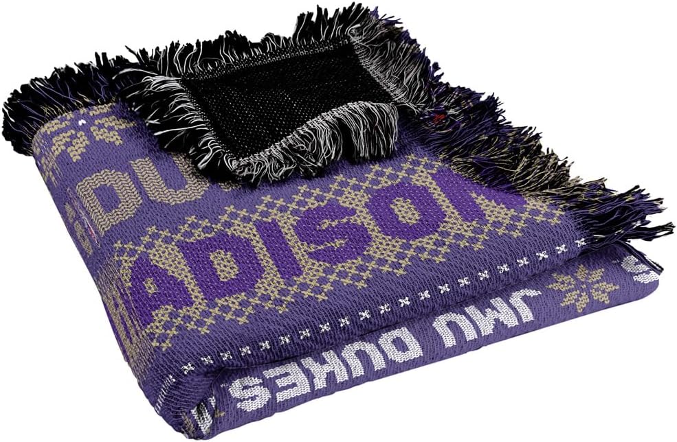LOGOVISION James Madison University Blanket, 50"x60" Ugly Christmas Blanket Woven Tapestry Cotton Blend Fringed Throw Blanket